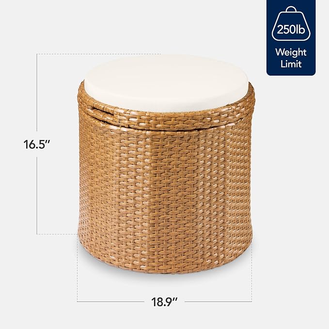 Best Choice Products Round Wicker Ottoman, Additional Seating, Side Table - Image 2