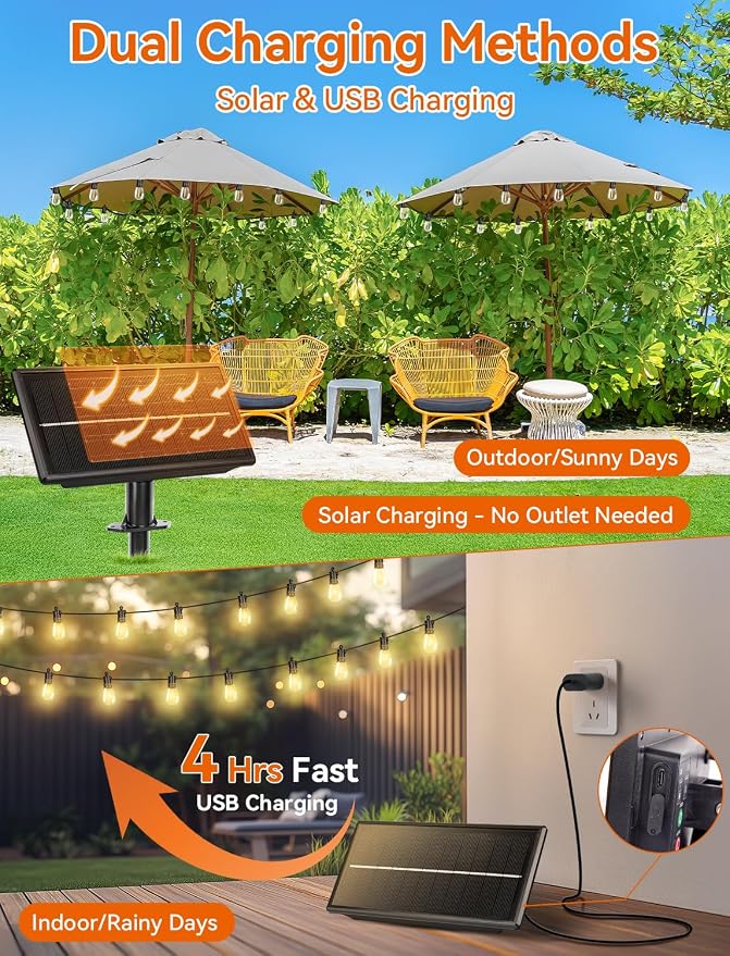 Brightever Solar String Lights for Outside, 50FT Patio Lights Outdoor - Image 6