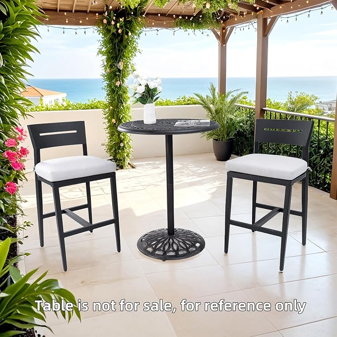 Modern Outdoor Bar Stools Set of 2 Aluminum Tall Patio Chairs - Image 6