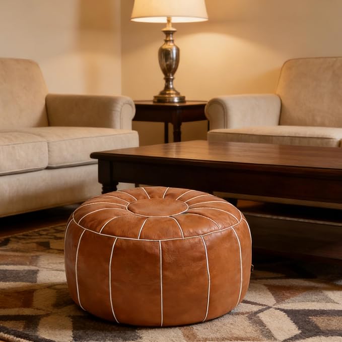 Thgonwid Unstuffed Moroccan Storage Pouf Foot Stool Ottoman Seat Handmade Faux - Image 9