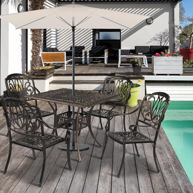 VINGLI 5 Pieces Outdoor Patio Dining Set, Cast Aluminium Patio Furniture Set - Image 7