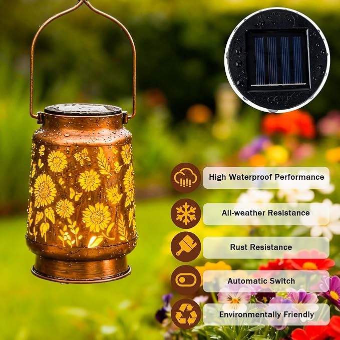 2 Pack Sunflower Solar Lantern Lights, Outdoor Lanterns Garden Decor, Hanging - Image 2