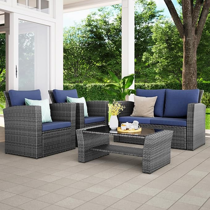 Wisteria Lane 4 Piece Patio Furniture Set, Wicker Outdoor Patio Conversation - Image 2