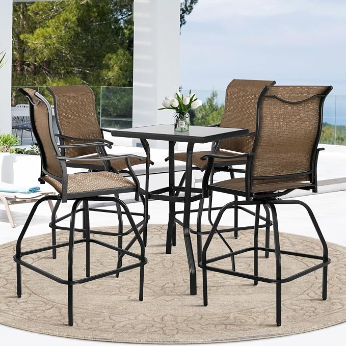 LEVELEVE Patio Bar Set 5pcs Swivel Bar Stools Outdoor Bistro Textilene - Image 7
