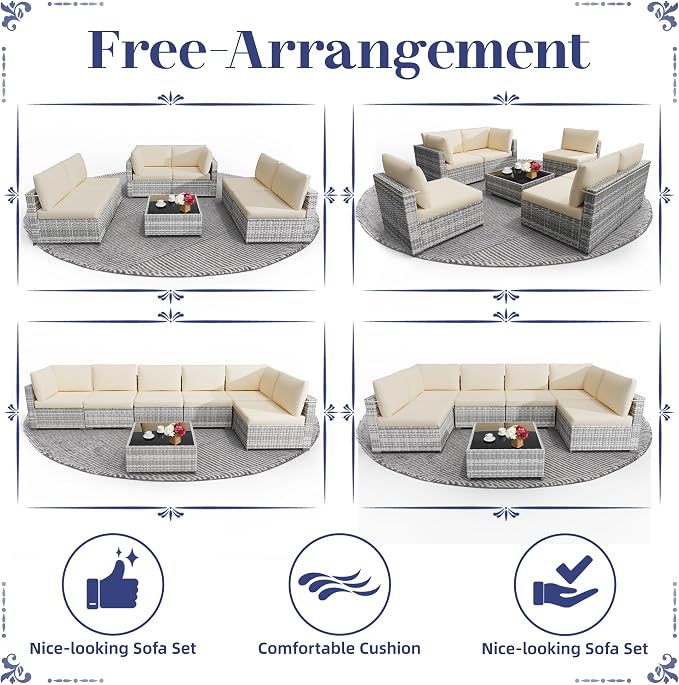 KIGOTY Patio Furniture Set, 7 Pieces Modular Outdoor Sectional Sofa, PE Rattan - Image 7