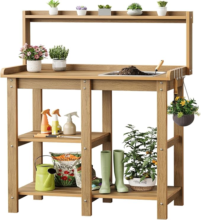 ONBRILL Potting Bench, Outdoor Potting Bench Table by ONBRILL