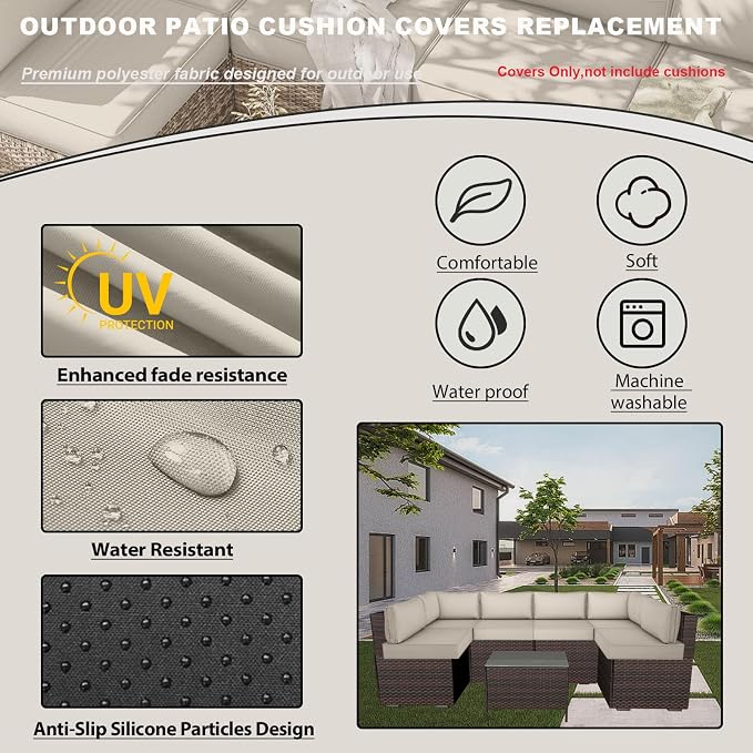 Outdoor Cushions Covers for Patio Furniture, Patio Cushion Covers Replacement - Image 3
