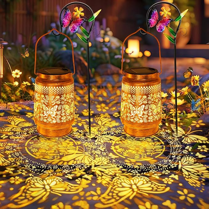 2 Pack Solar Lanterns Outdoor Butterfly Garden Decor, Gifts - Image 7