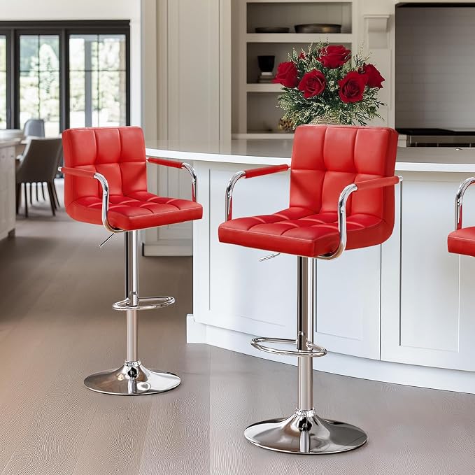 Yaheetech Bar Stools Set of 2, PU Leather Adjustable Swivel Barstools, - Image 2
