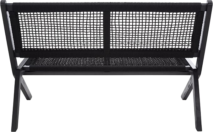SAFAVIEH Outdoor Collection Kobina Black Acacia Wood/Black Rope Foldable Bench - Image 5