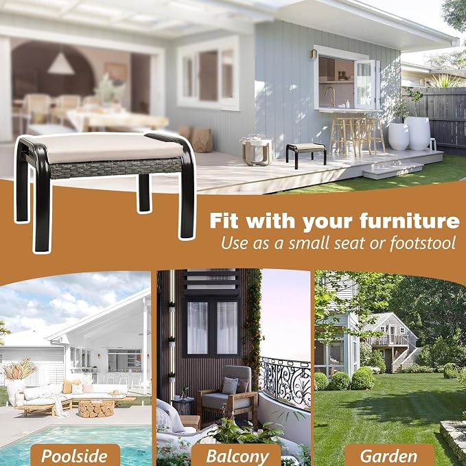 Outdoor Ottoman Patio Footstools PE Rattan Aluminum Footrest Indoor Outdoor All - Image 6