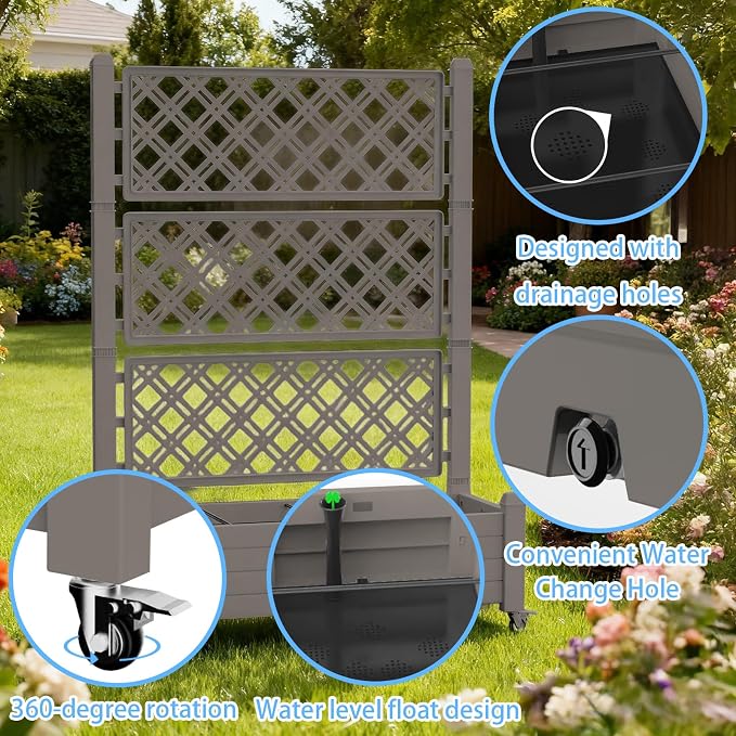 Mobile Garden Planter with Trellis & Lockable Wheels, Outdoor Raised Bed with - Image 3