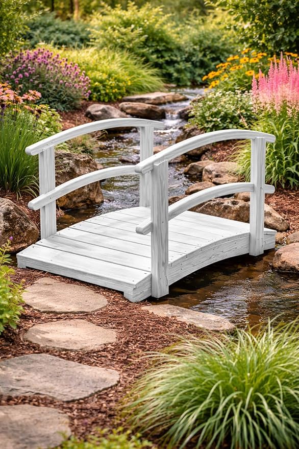 4 FT White Amish Made Garden Bridge - Image 3