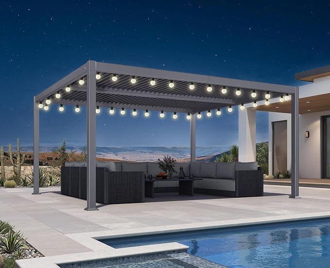 PURPLE LEAF Louvered Pergola w/Light 13' x 15' Aluminum Outdoor Pergola by Unknown