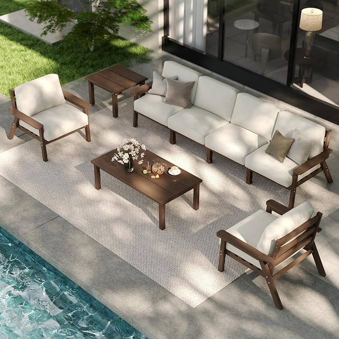 7 Piece Patio Furniture Set, HDPE Outdoor Sectional by PatioKingdom