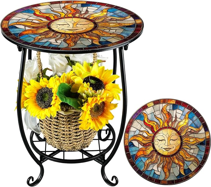 Outdoor Side Table Round Small Mosaic Patio Accent Indoor End Plant Coffee Tea by Cinnvoice