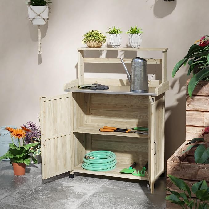 Outsunny Potting Bench, Outdoor Wooden Potting Table - Image 6