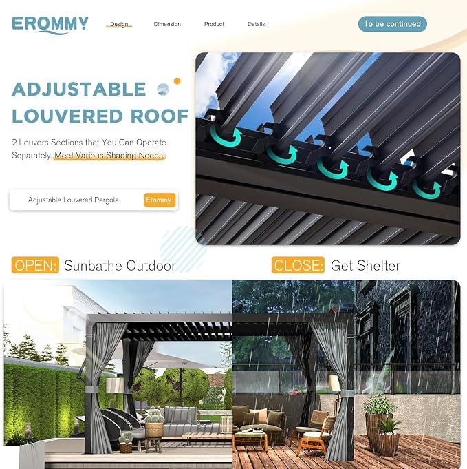 EROMMY Louvered Pergola 10' x 12', Outdoor Aluminum Pergola - Image 2