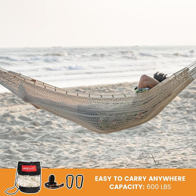 Lazy Daze Hammocks Handwoven Mayan Hammock, 10.5 FT Soft Rope Double Hammocks - Image 5