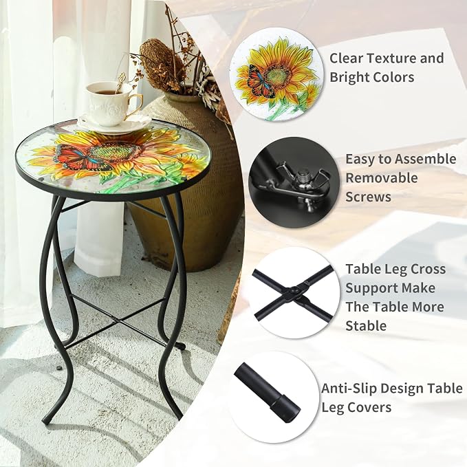 VCUTEKA Patio Side Table Outdoor Accent Table Bistro Coffee Table Plant End - Image 4