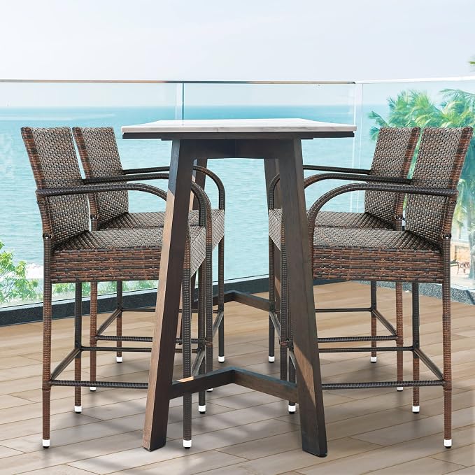 SUPER DEAL Upgraded Wicker Bar Stool Chairs Outdoor Backyard Rattan Chair - Image 2