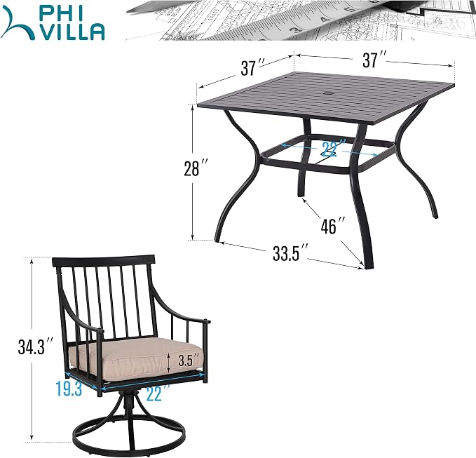 PHI VILLA 5 Pieces Outdoor Dining Set - Image 8