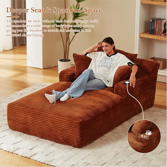 78.7" Chaise Lounge Chair Indoor, Oversized Boneless Couch Comfy Upholstered - Image 5