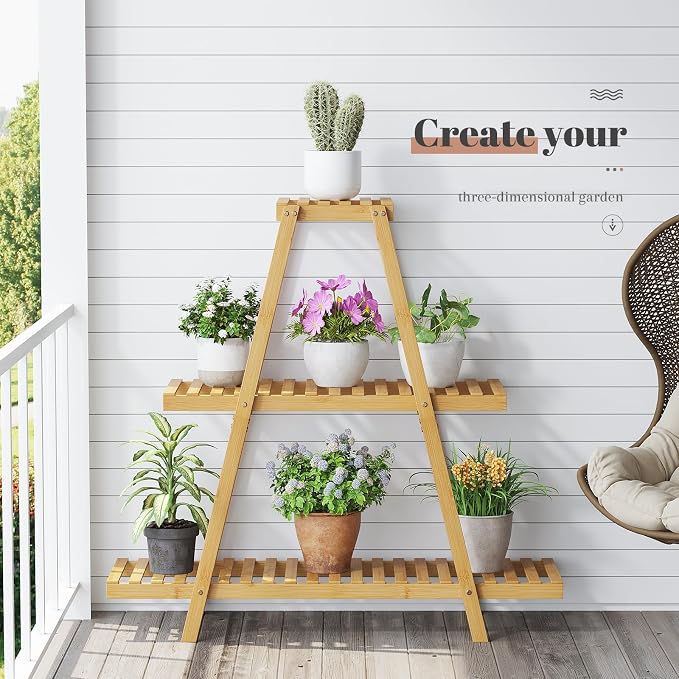 Plant Stand For Indoor Outdoor Tiered Plant Shelf 3 Tier 8 Potted Bamboo Flower - Image 5