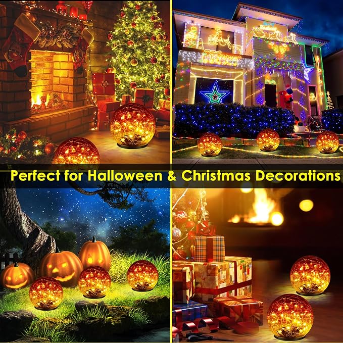2 Pack 60 LED Garden Solar Outdoor Lights Decorative, Gradient red Cracked - Image 2