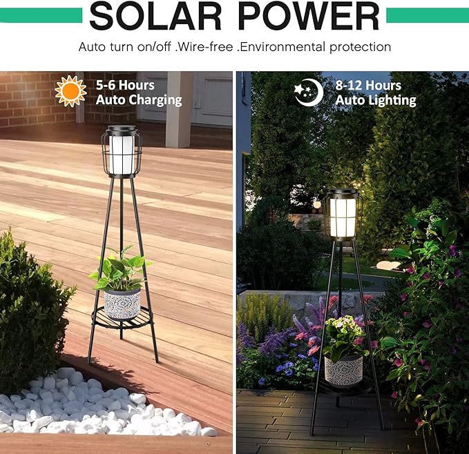 2 Pack Solar Lights with Plant Stand, Outdoor Floor Lamps, Waterproof Solar - Image 2