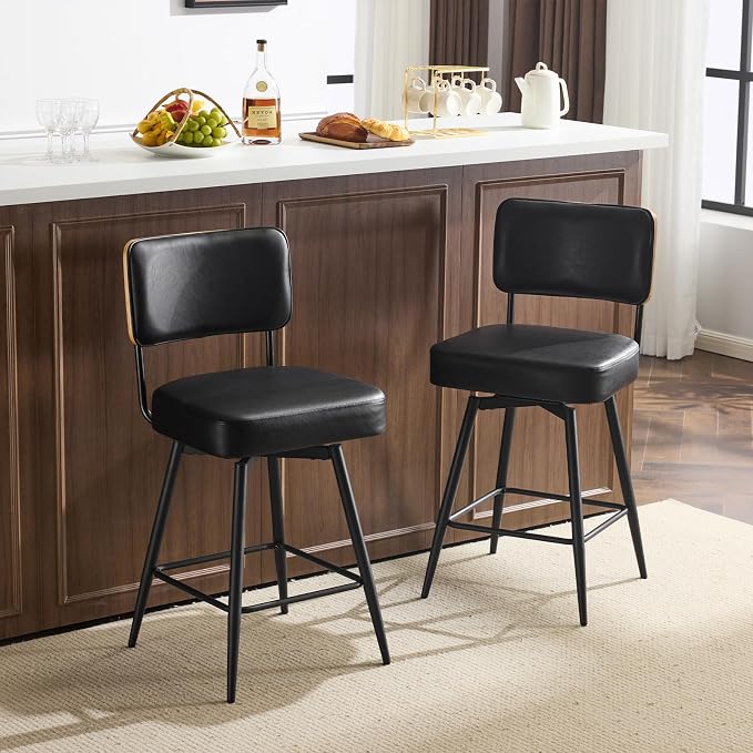 VINGLI 26" Swivel Bar Stools Set of 2, Upholstered PU Leather BarStools by VINGLI