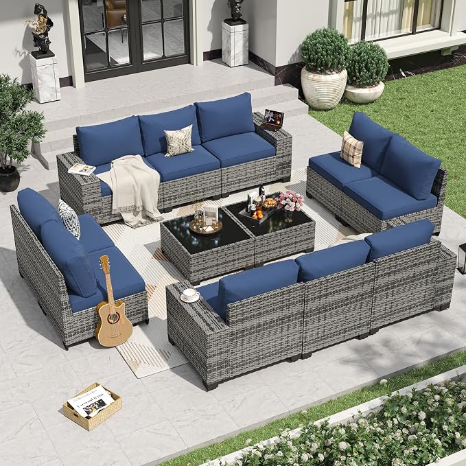 Aoxun 12 Pieces Patio Furniture Set Wicker Rattan Outdoor Sectional by Aoxun