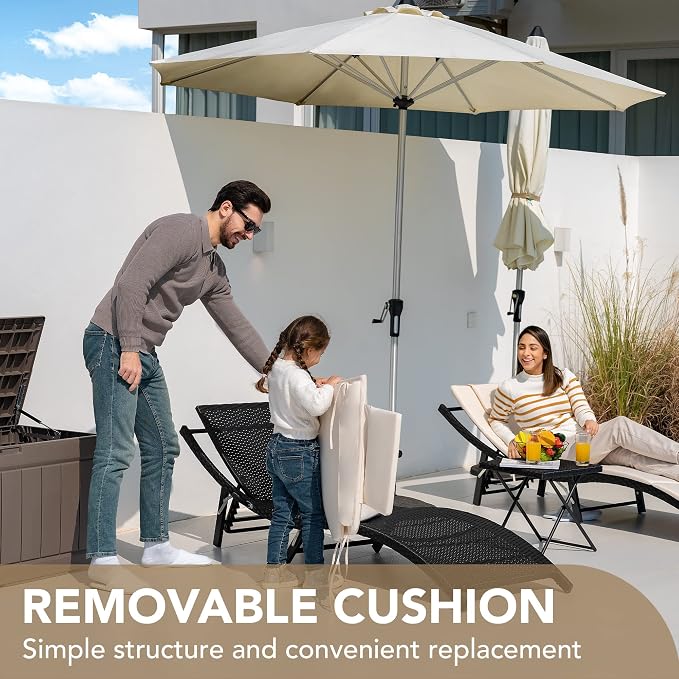 Devoko Patio Chaise Lounge Sets Outdoor Rattan Adjustable Back 3 Pieces - Image 8