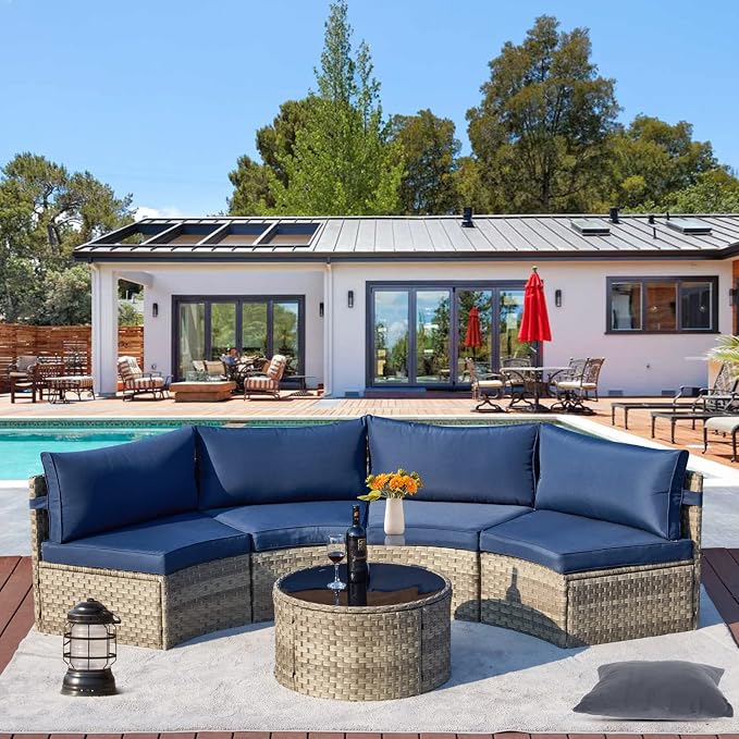 ECOTOUGE 9 Piece Outdoor Patio Half Moon Furniture, Patio Sectional - Image 8