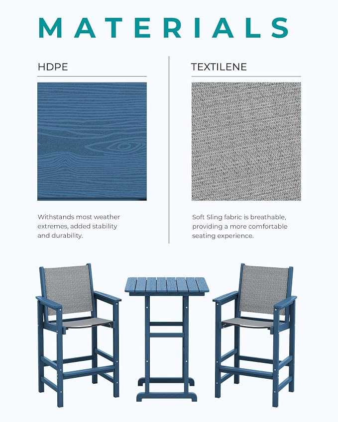 SERWALL 3 Pieces Textilene Adirondack Bar Set, Tall Adirondack Bar Height Chairs - Image 8