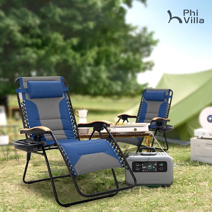 PHI VILLA XXL Oversized Padded Zero Gravity Chair, Foldable Patio Recliner - Image 2