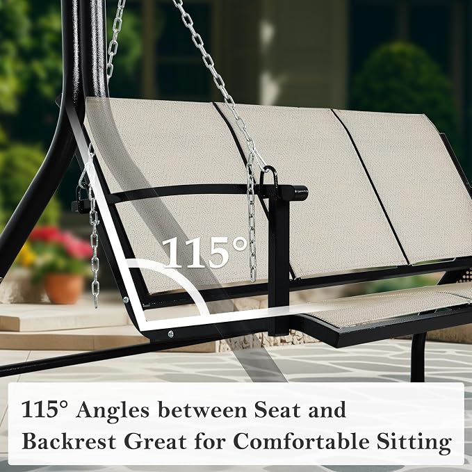 Textilene 3 Seat Hanging Swing, 5.2FT Patio Bench Swing, 660lbs Heavy Duty - Image 5