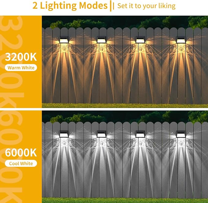 Solar Fence Deck Lights Outdoor 8 Pack Waterproof Dusk to Dawn Warm White/Cool - Image 3