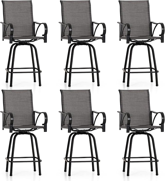 PHI VILLA Outdoor Swivel Bar Stools Set of 6, Bar Height Patio Bar Stools & by PHIVILLAThepioneerofcomfortablehouseholdsupplies