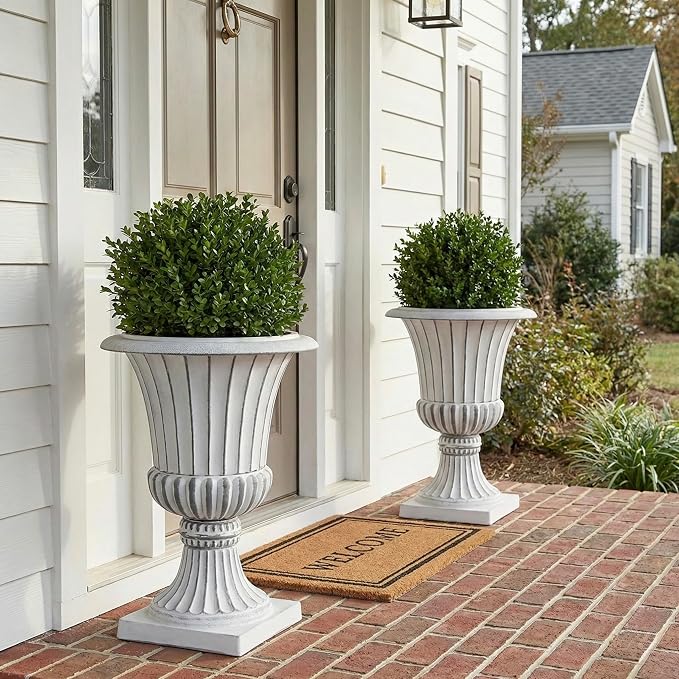 Urn Planters 22", Tall Stone-Resin Pedestal Planters - Image 2