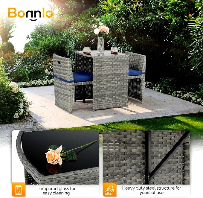 Bonnlo 3 PCS Wicker Outdoor Patio Bistro Set, Patio Furniture Set - Image 4