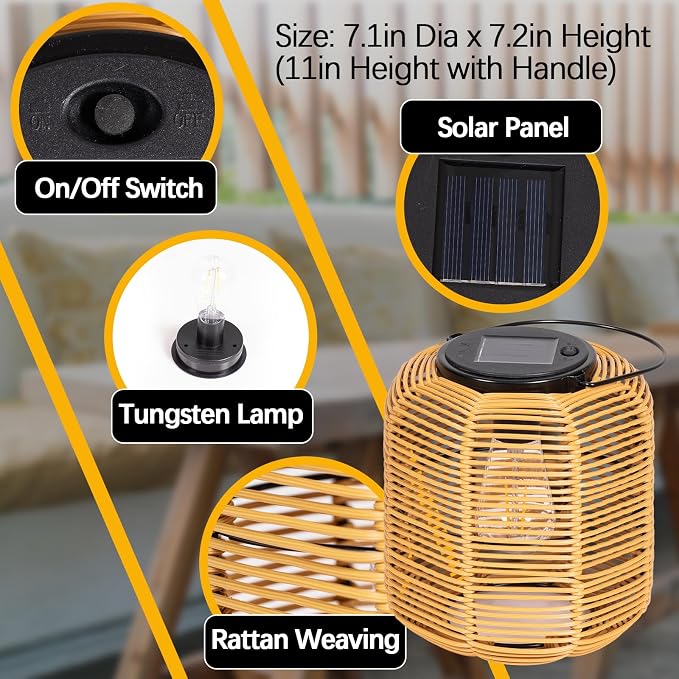 2PK Solar Lanterns Outdoor Waterproof Hanging Rattan Lantern Lights Solar - Image 3