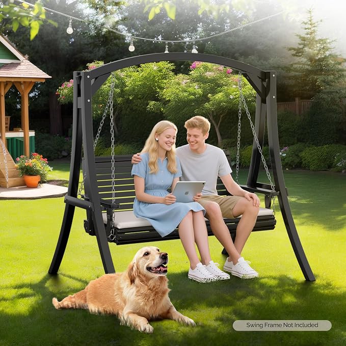 VINGLI Heavy Duty 880 LBS Patio Wooden Porch Swing Outdoor - Image 7