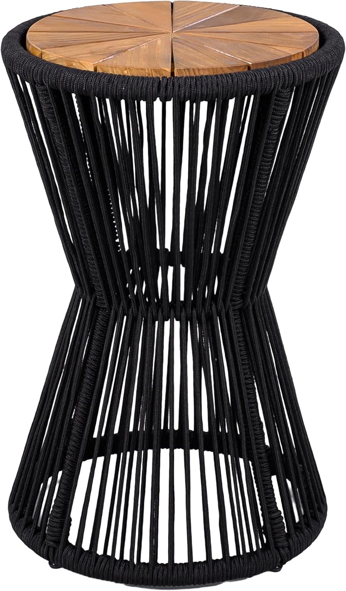 Scott Living Nara 25.8" Acacia Wood Outdoor Side Table, Metal Frame+Woven Rope - Image 4