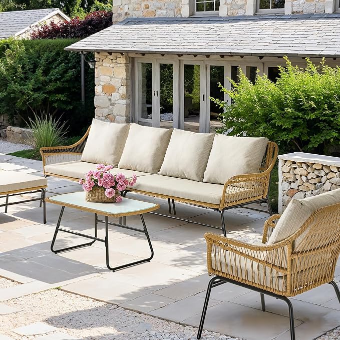 ONBRILL 4-Piece Outdoor Sectional Set, 4-Seats Wicker Patio Couch Sets - Image 6