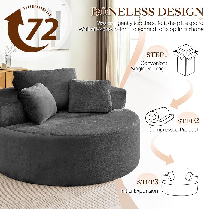Antetek Oversized Round Chaise Longue Chair Indoor, Modern 55-inch Upholstered - Image 6