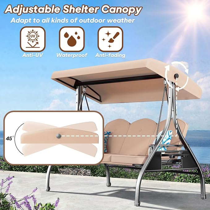 3 Seat Outdoor Porch Patio Swing - Image 2