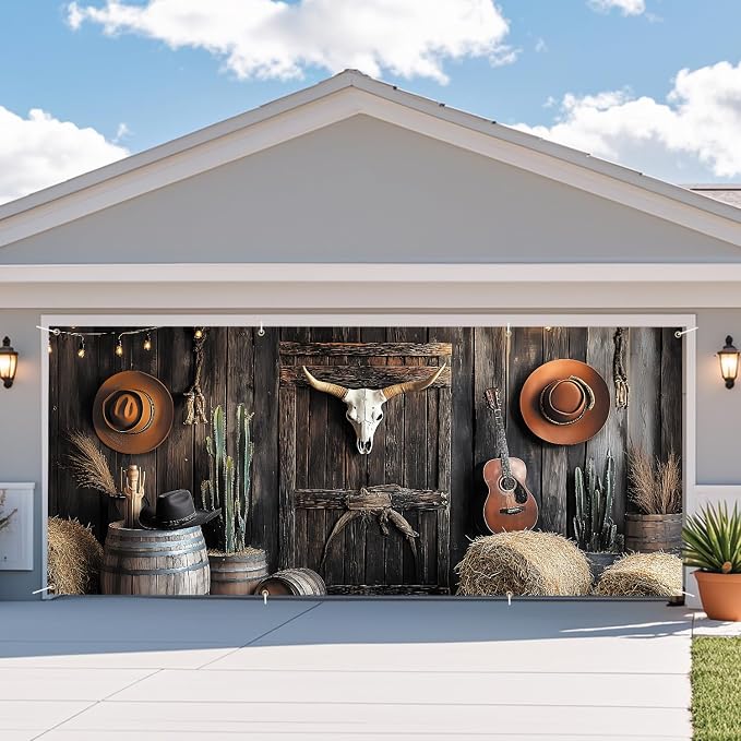 ANNA QUEEN Western Cowboy Garage Door Banner 6x13FT, Rustic Barn Door Backdrop - Image 7