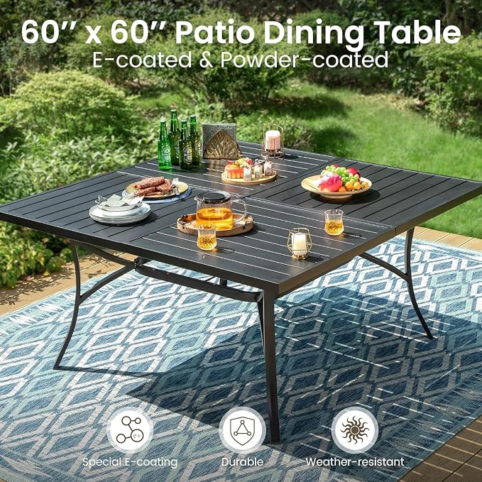 PHI VILLA 9 Pieces Square Outdoor Dining Table Set - Image 4