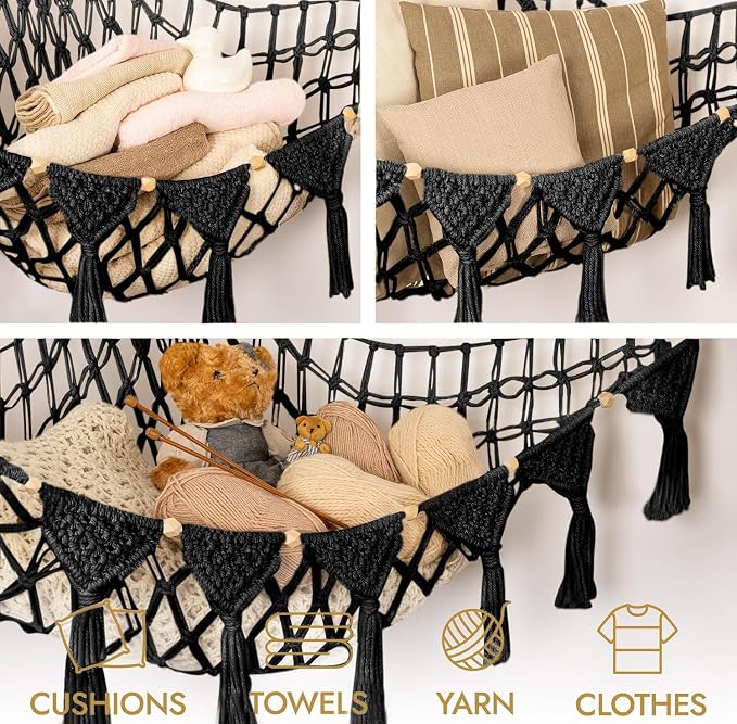 Macrame DreamLights Boho Stuffed Animal Storage Net Hammock Extra Large Plush - Image 6
